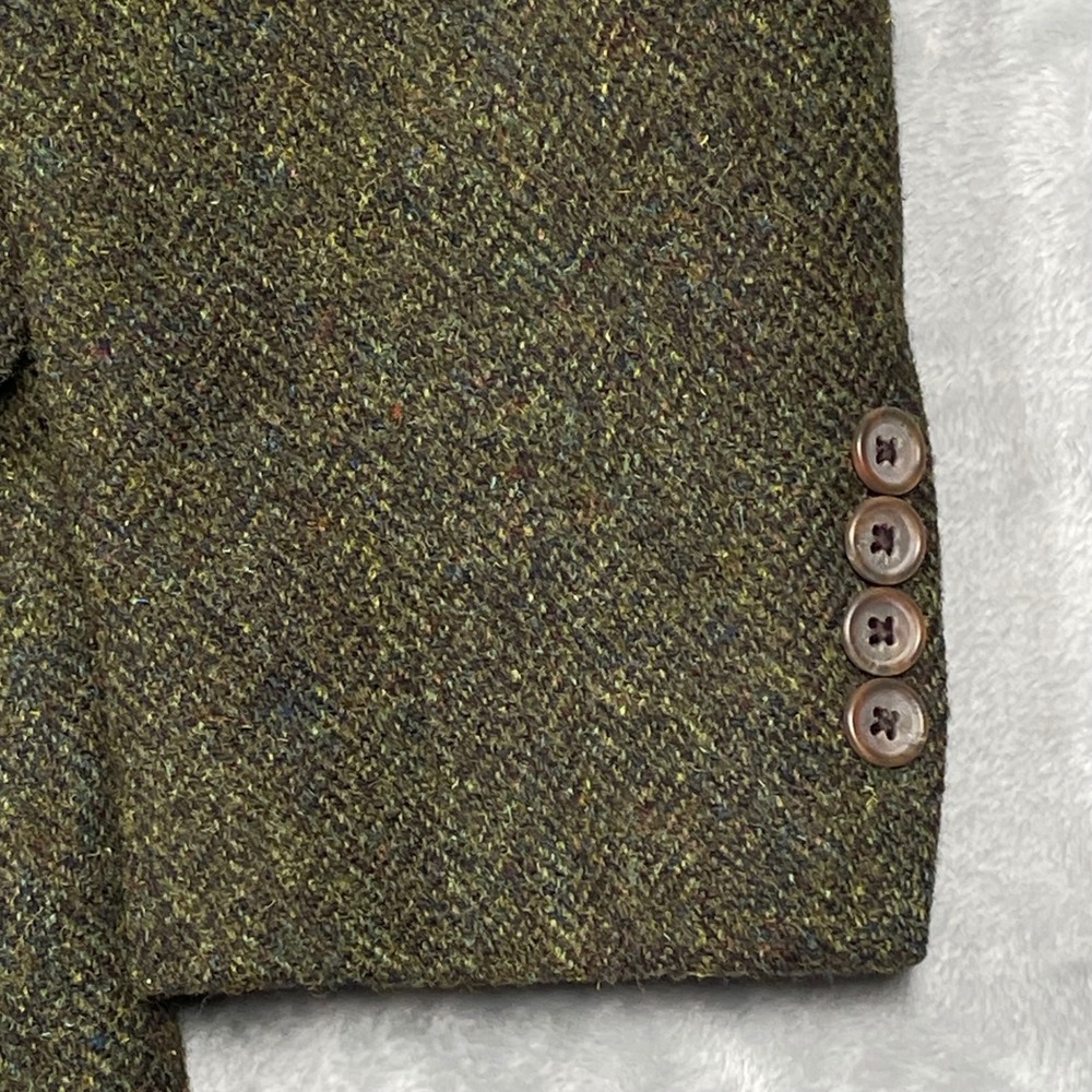 Harris Tweed Blazer Mens 38R Olive Green Herringbone Wool Sport Coat Lands End